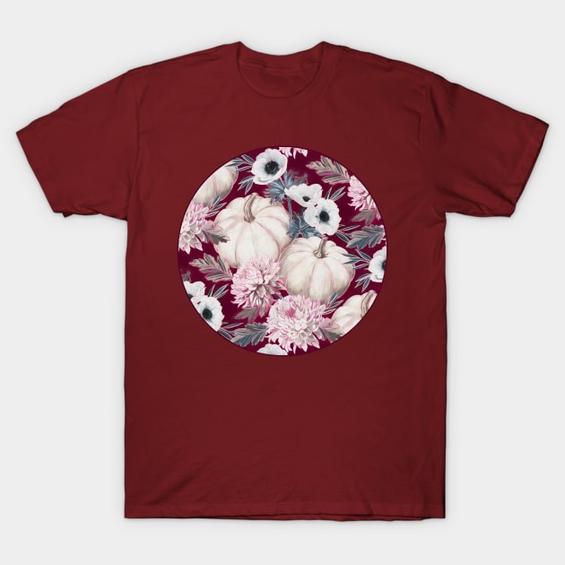 Fall Floral Festival on Burgundy T-Shirt by micklyn